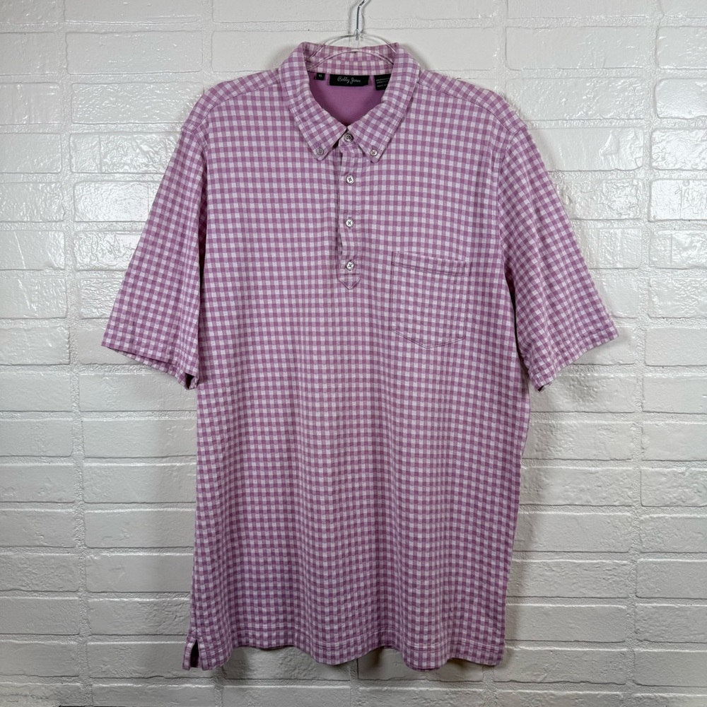 Bobby Jones Polo Mens XL Lilac Gingham 100% Cotton Golf Shirt Performance Active